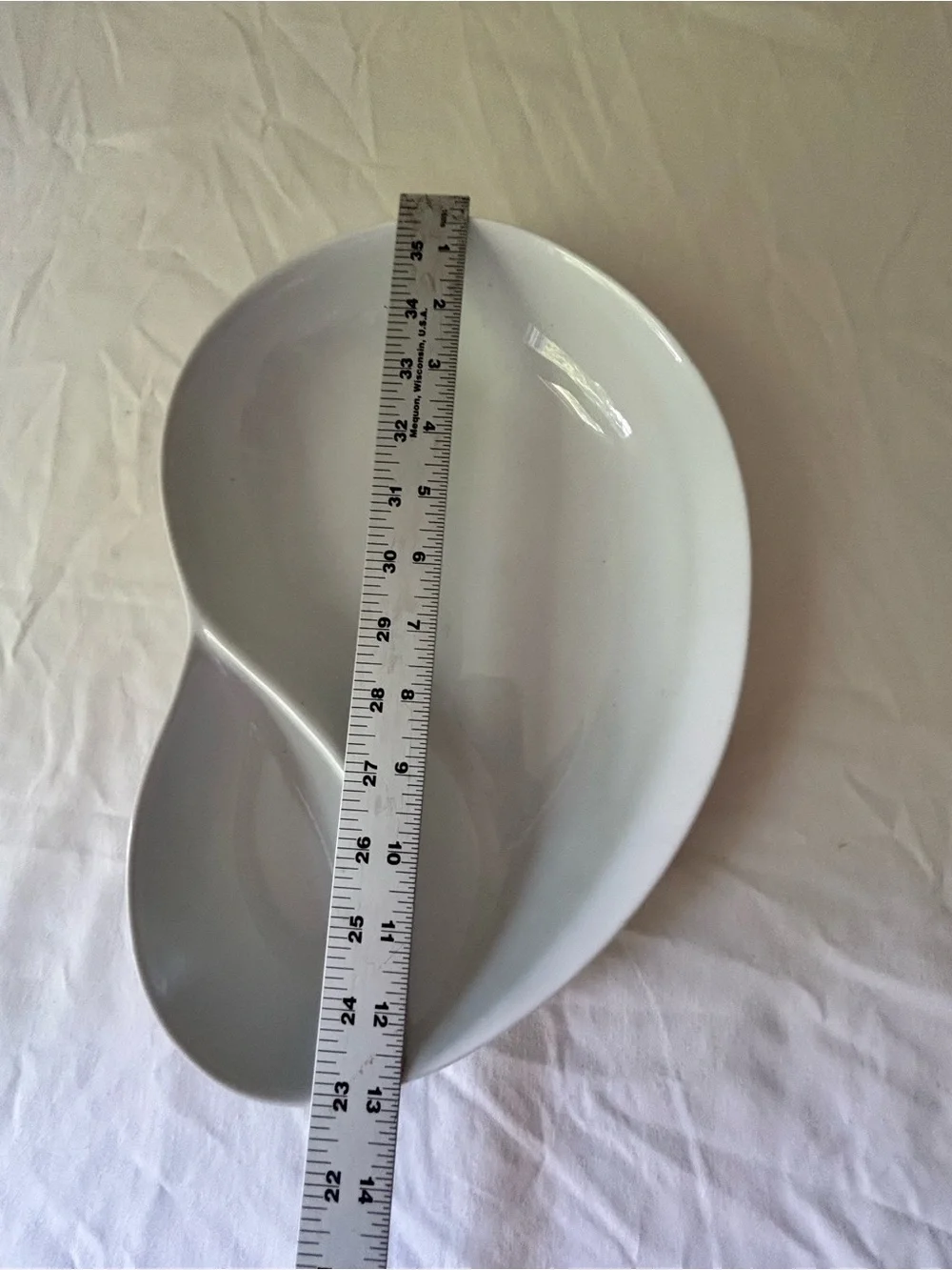 Crate & Barrel White Double-Section Ceramic Serving Platter